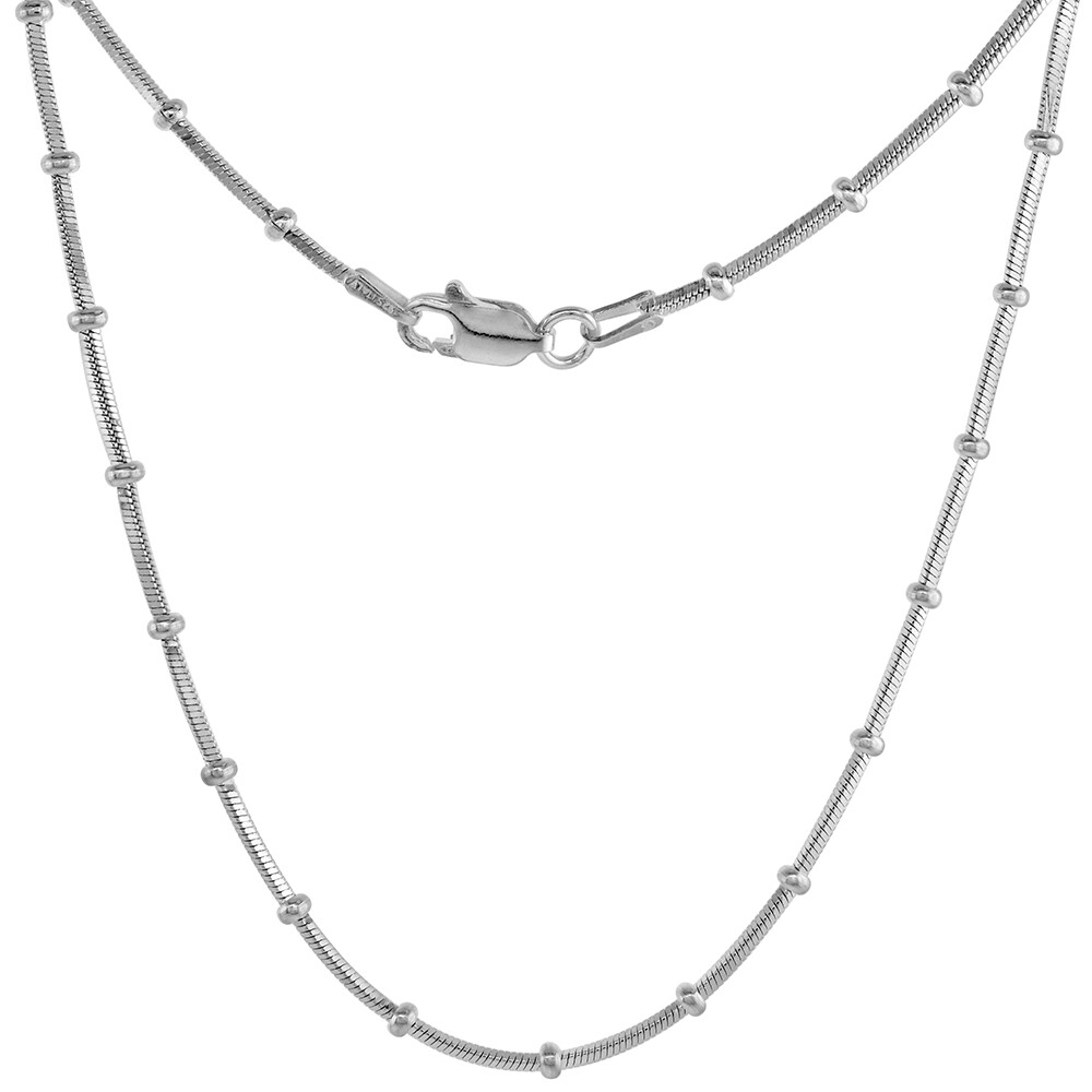 925 Sterling Silver Beaded Square Snake Station Chain Necklace 2mm 7″ to 20″