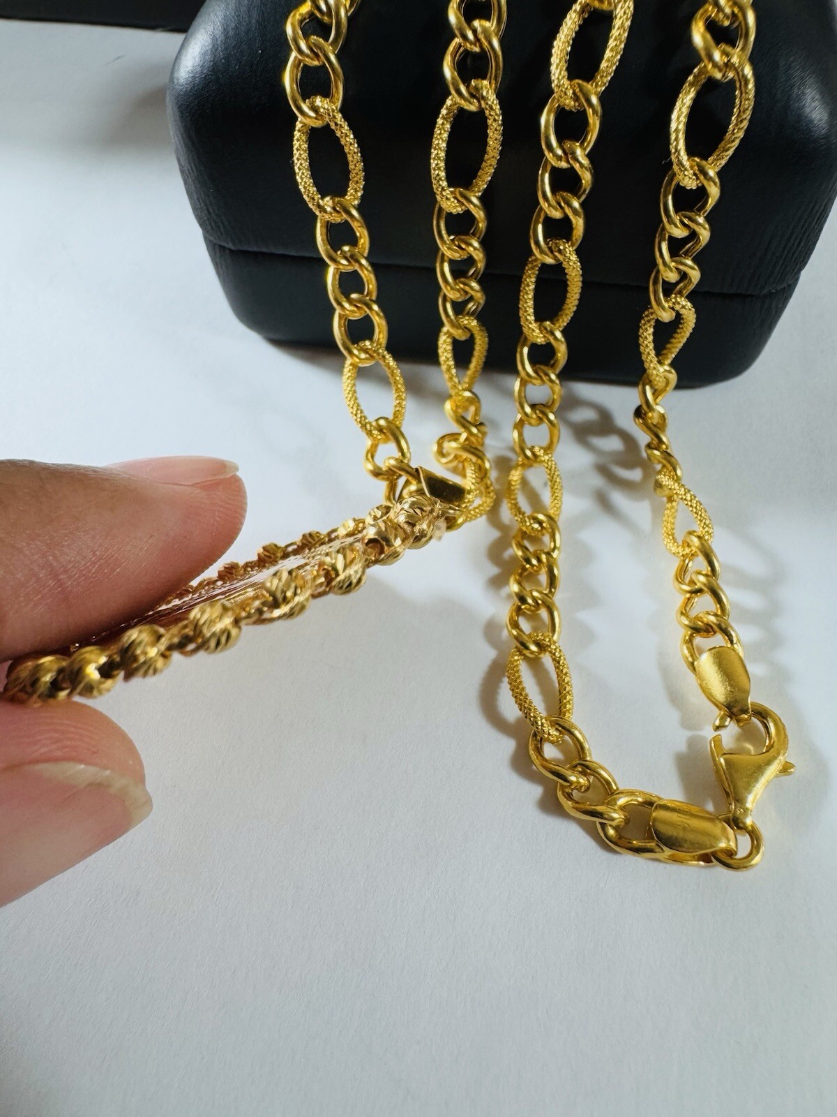 Solid 22K 916 Fine Yellow Dubai Real Gold 18” Long Coin Set Necklace 5.5mm 18.3g