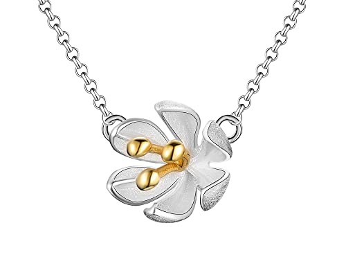 Flower Pendant Necklace with Chain in 925 Sterling Silver