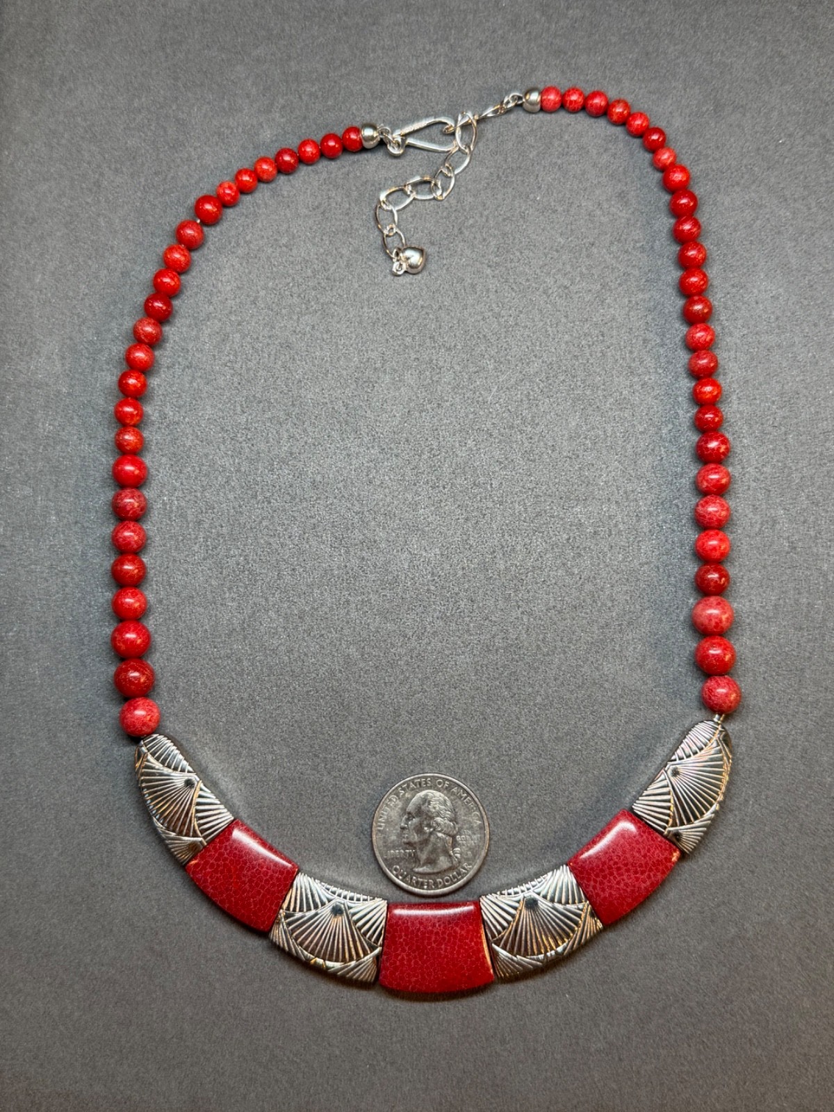 JAY KING Colors of Coral Hand Carved Sterling Silver Necklace Red Coral 18-21 in