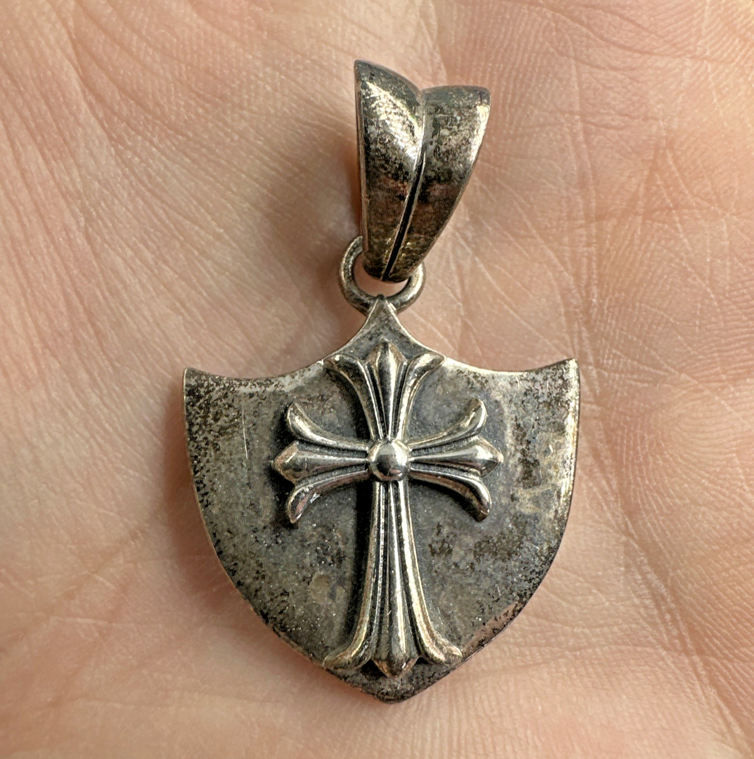 Vtg Sterling Silver Reversible Fleur De Lis Cross Pendant Shield Crest 18g 1.5”