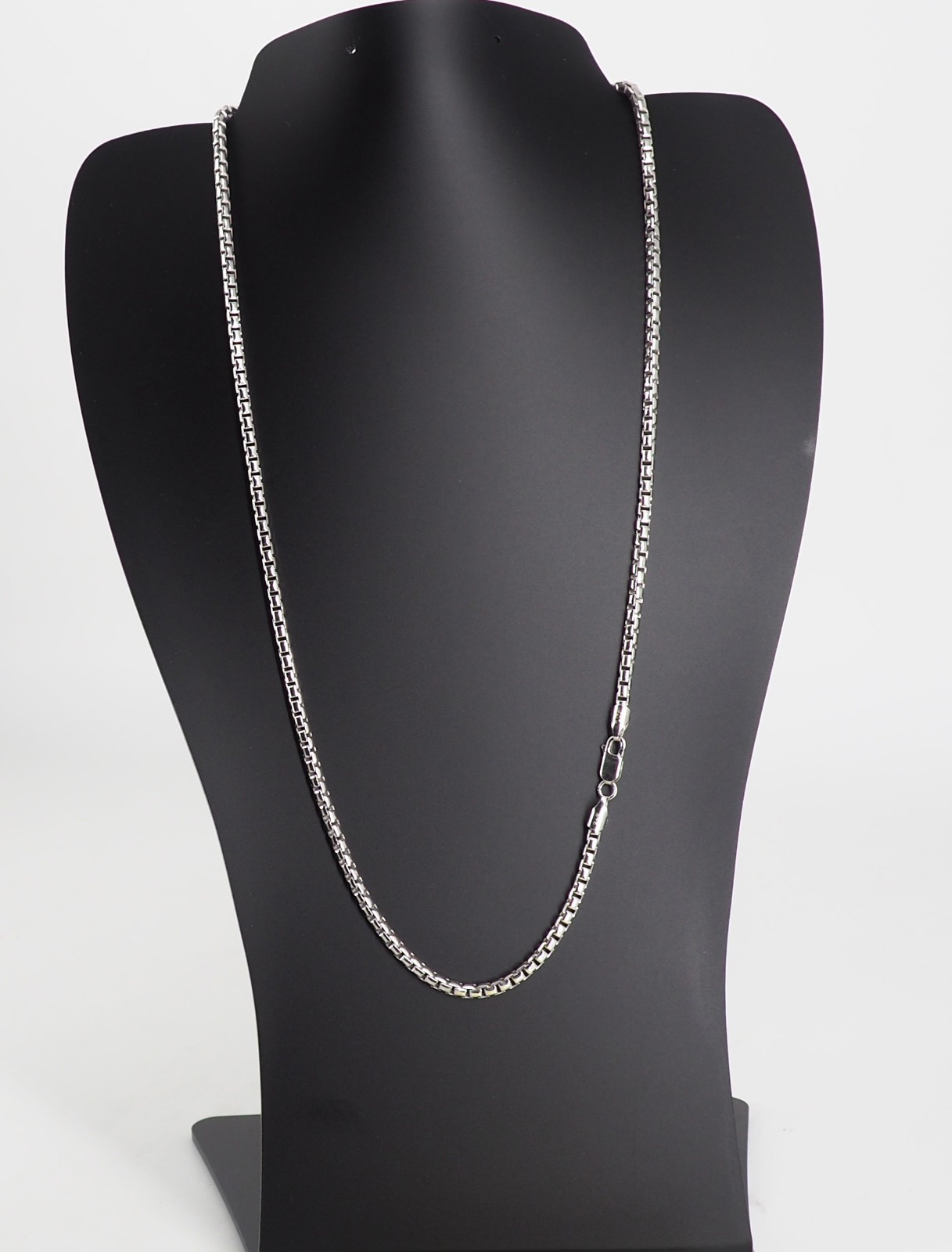 925 Sterling Silver Round Box Chain Necklace 3.5mm 22 Inch Rhodium Plated, Italy
