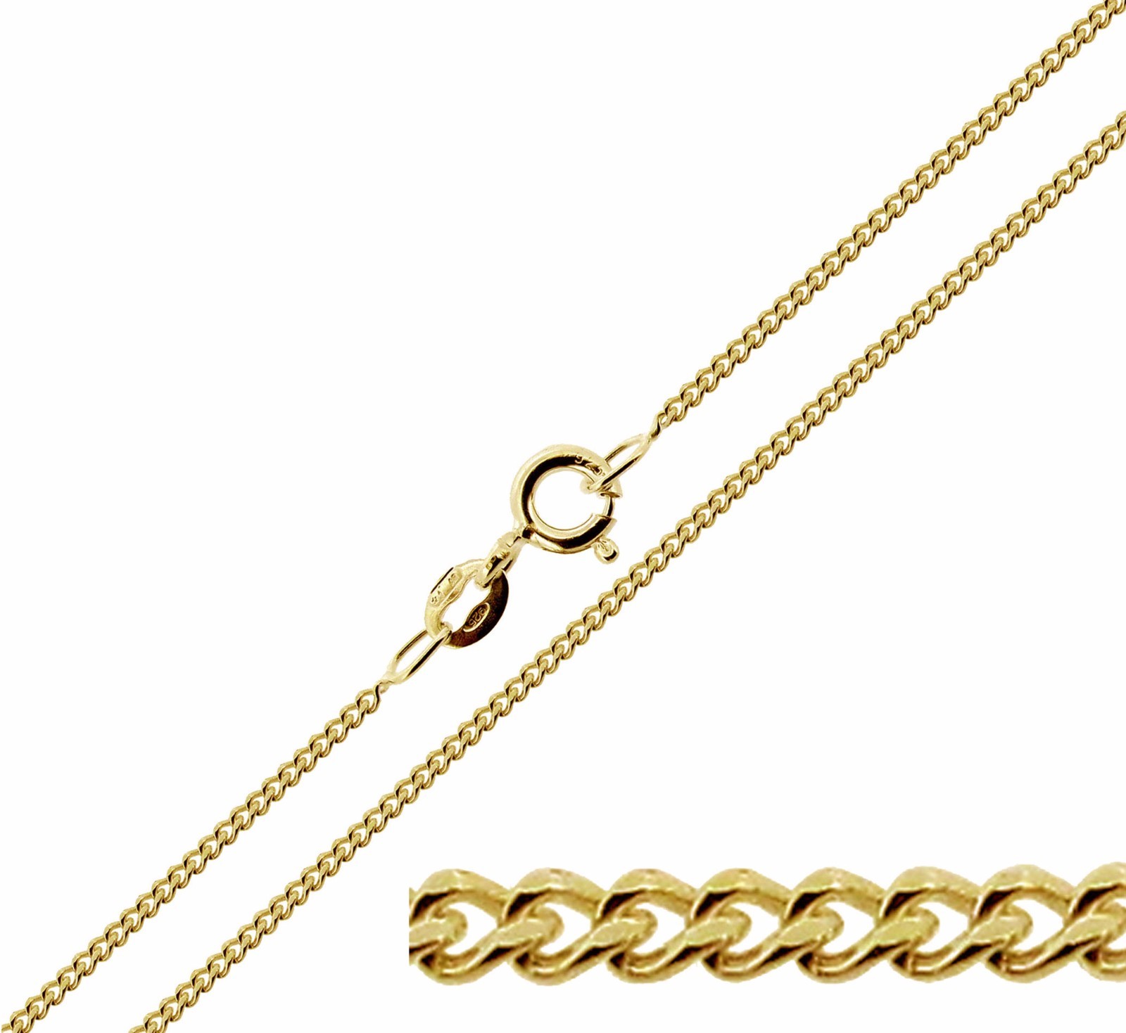 9ct Gold Plated on Sterling Silver 16 18 20 22 24 26 28 30 inch 2.5mm Curb Chain