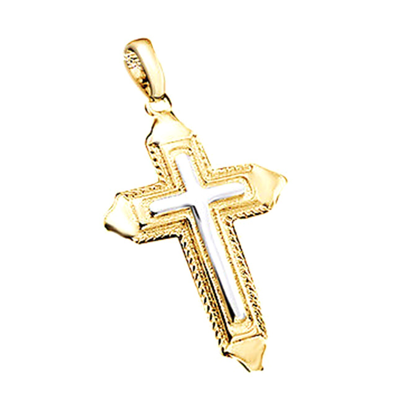 Small Cross Pendant Rope Chain Necklace 18K Gold Plated Silver two-tone Men’s