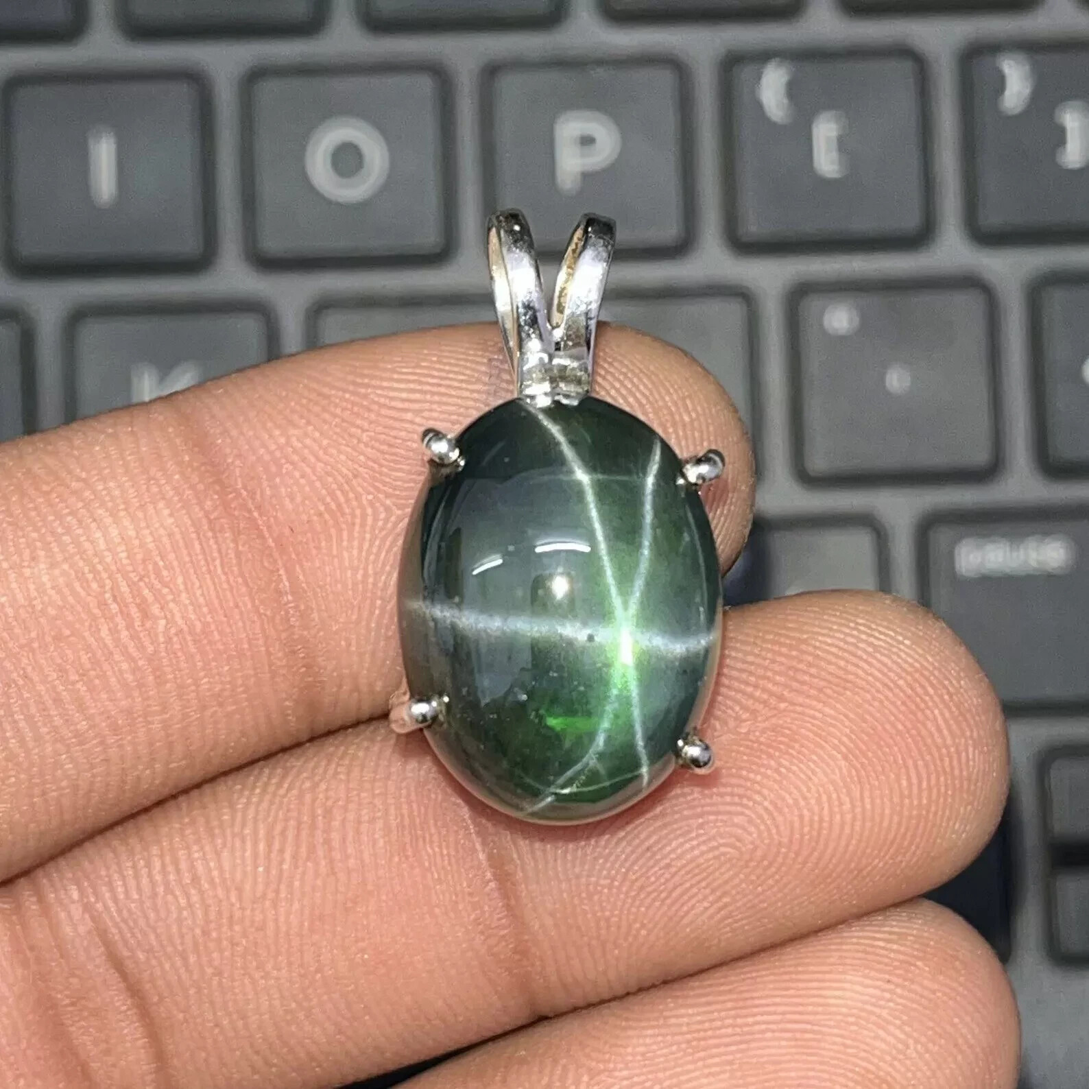 Certified Natural Green Star Sapphire Pendant 925 Solid Silver SG Gemstone 26Ct+