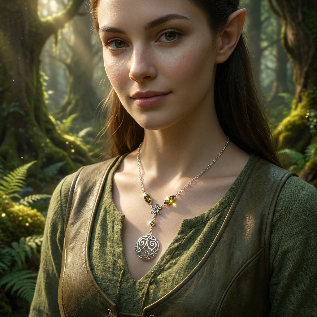 Vintage 925 Sterling Silver Green Baltic Amber Elven Woodland Celtic Necklace
