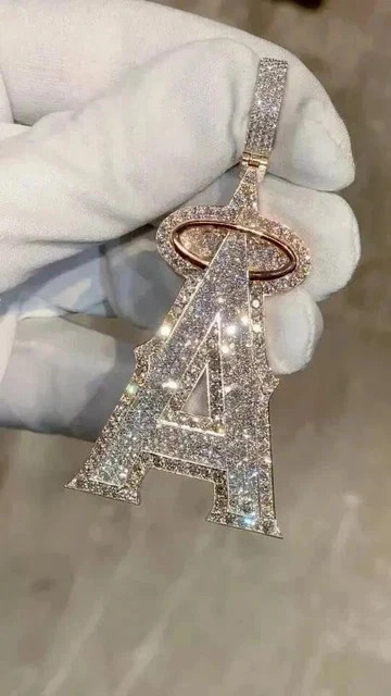 2.23Ct Round Cut Moissanite Customize Letter A Pendant 14K Tow Tone Gold Plated