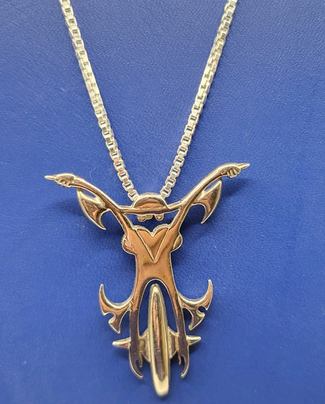 Tribal Abstract Biker Rider On Motorcycle Sterling Pendant Necklace Male Female