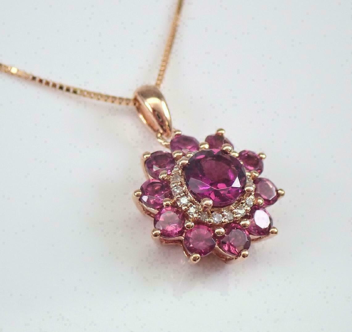 2.20Ct Round Cut Red Ruby Halo Flower Pendant 14K Yellow Gold Finish Free Chain