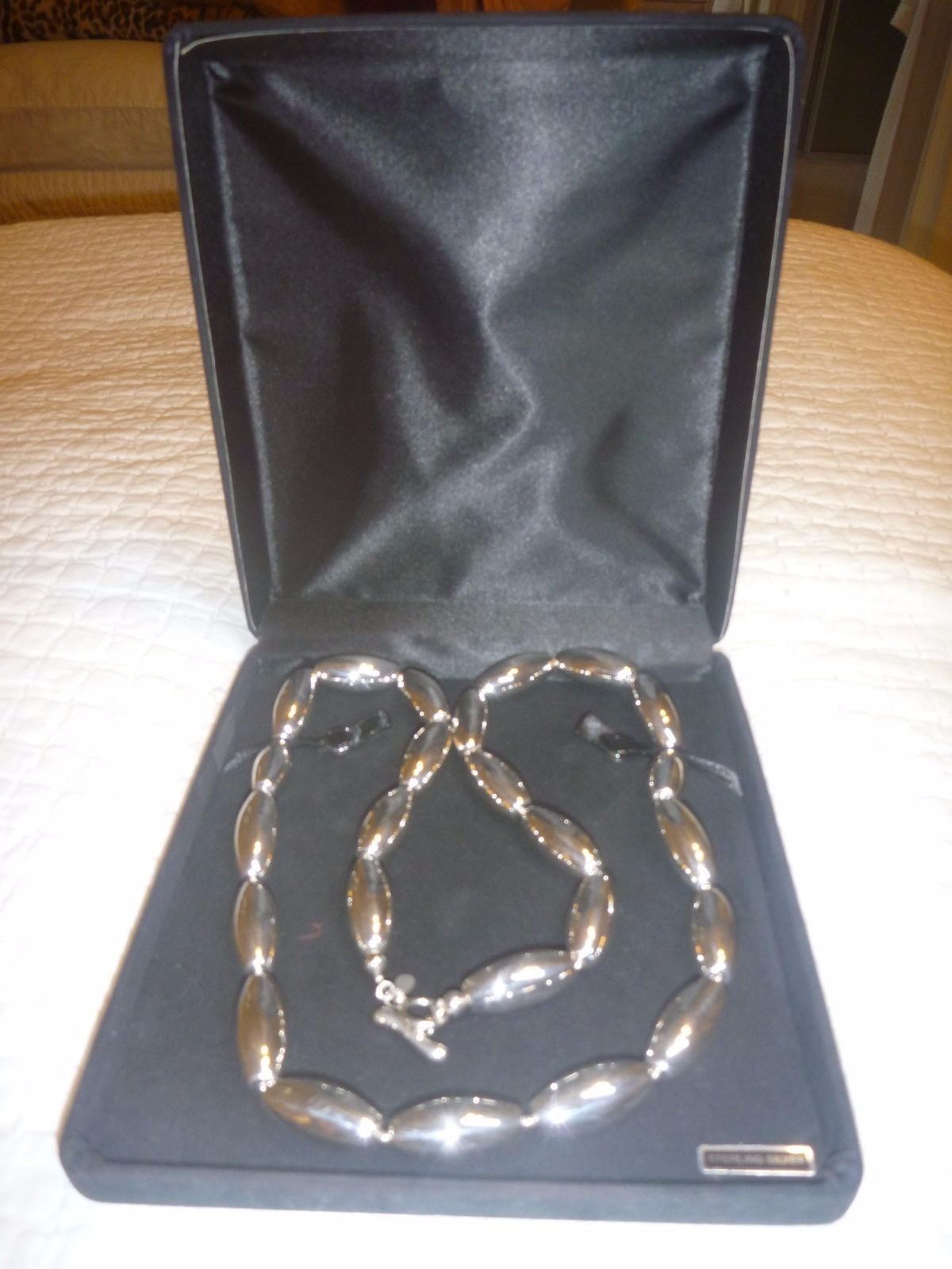 Sterling Silver Necklace 34 inch, Large Bold Statement Piece 1 3/16″× 1/2″ beads
