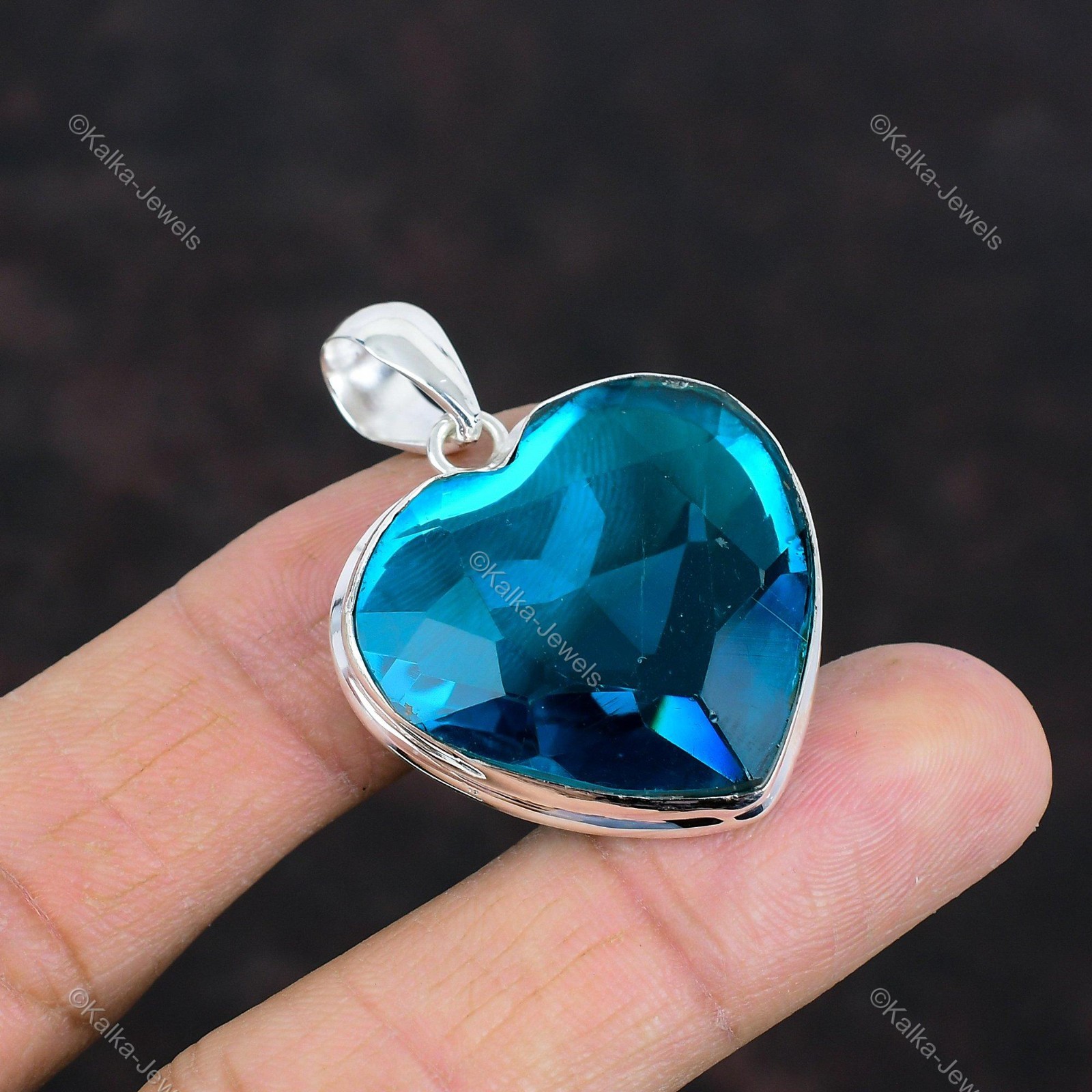 Faceted Indicolite Pendant 925 Sterling Silver Gemstone Pendant Handmade Jewelry
