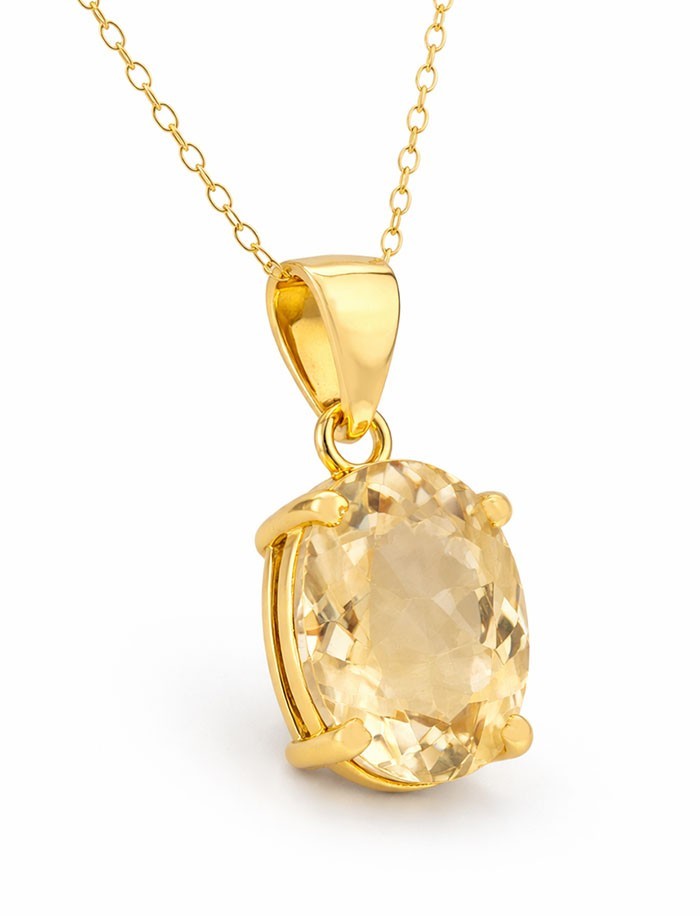 GENUINE 5.12 Cts YELLOW TOPAZ PENDANT NECKLACE 14K YELLOW GOLD PLATED (.925)-NWT
