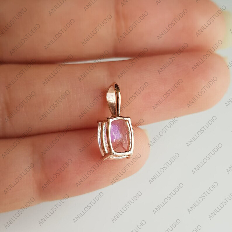 Solitaire Cushion Cut Moonstone Charm Pendant In 14k Gold June Birthstone Charm