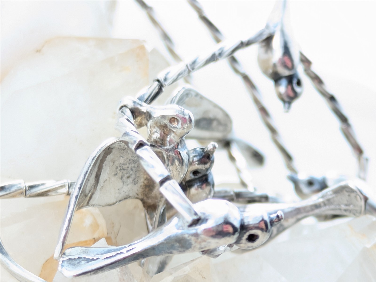 Vintage Solid Sterling Liquid Silver Fetish Beaded Bird Necklace 15.5 Grams