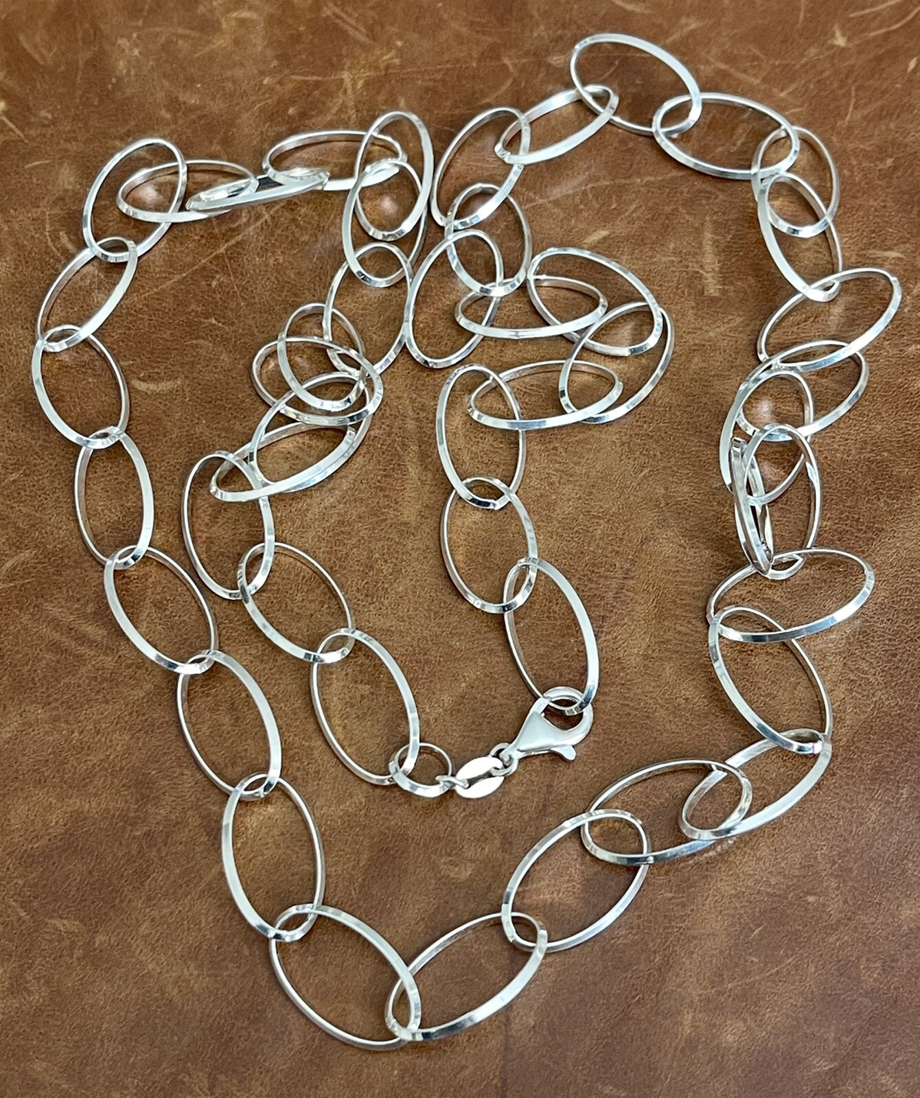 Vintage MILOR 925 ITALY Sterling Long Oval Link Chain Necklace 36” In, 29.81 Gr