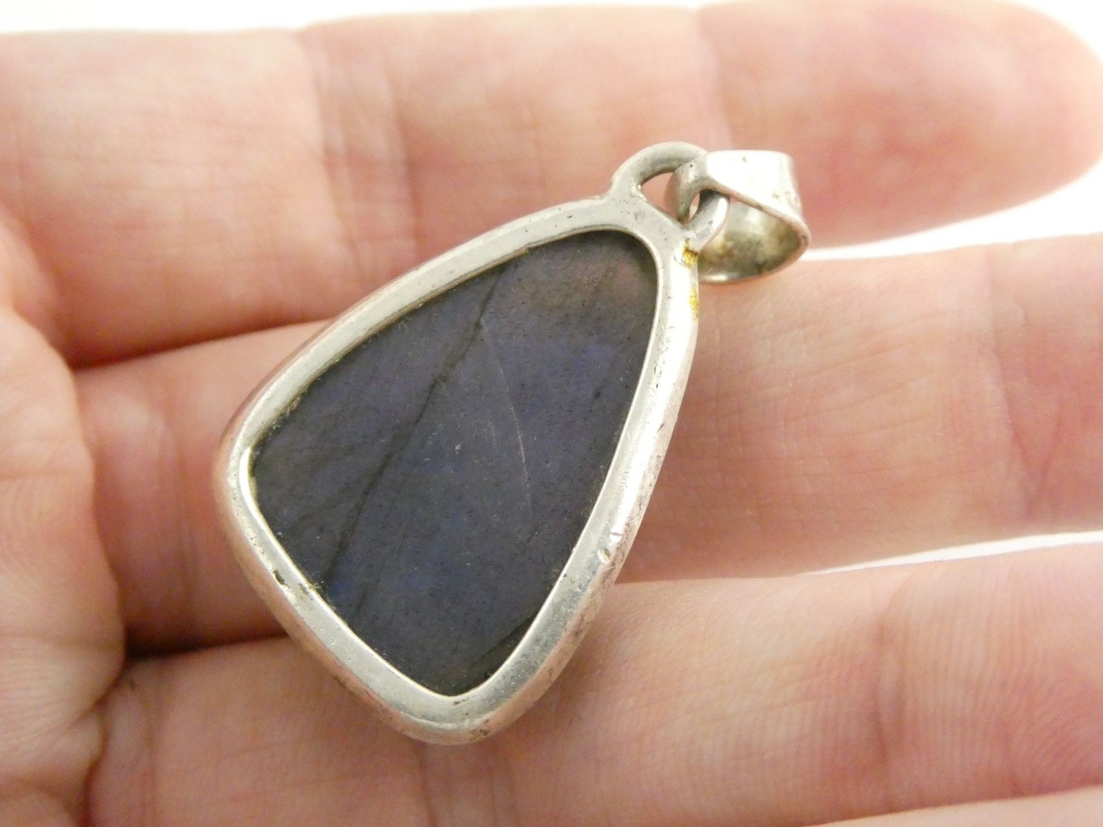 Sterling Silver Labradorite Freeform Cabochon Pendant 10.4g 1.5 Inch Length