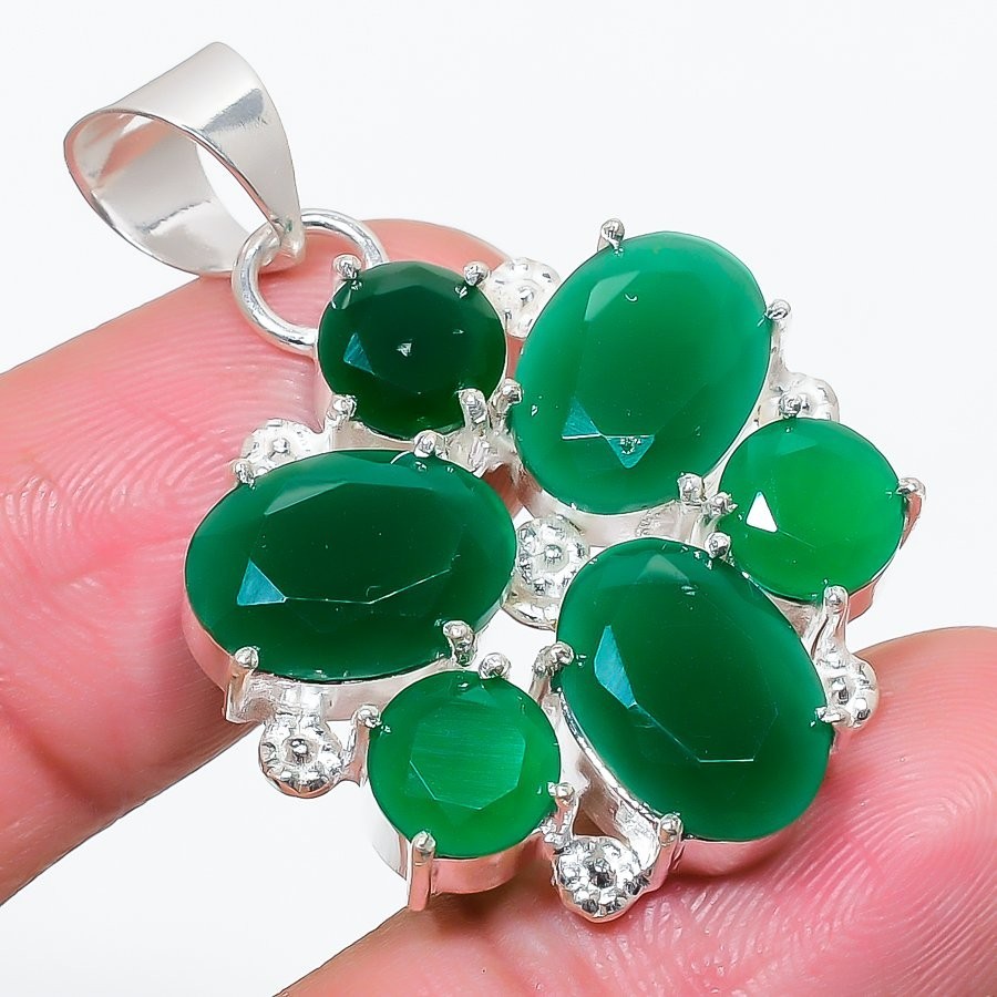 Green Onyx Gemstone 925 Sterling Silver Jewelry Pendant Size 1.65″For Gift