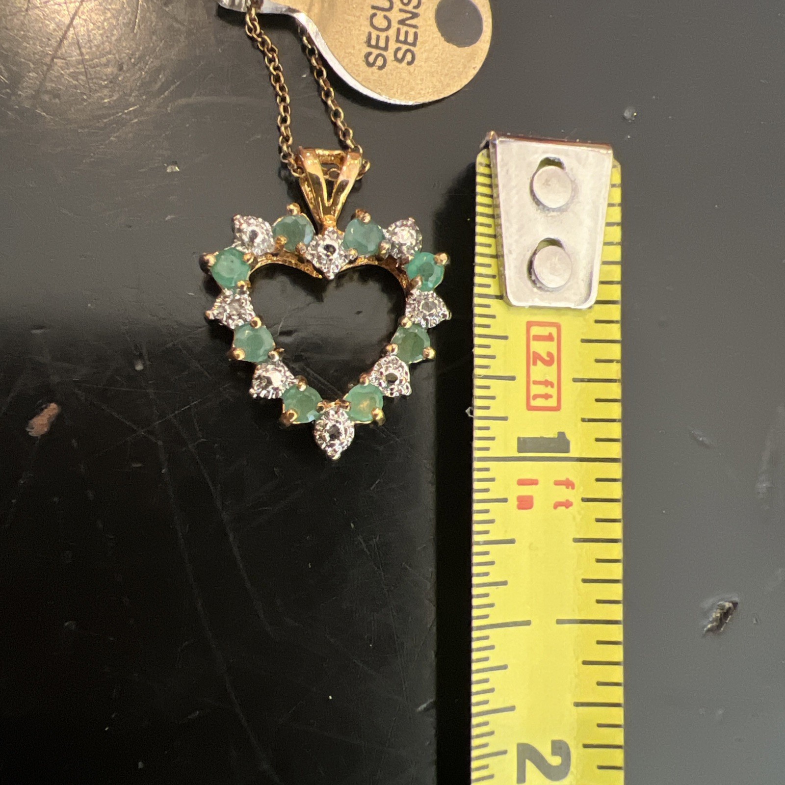 18 KT Gold Over Sterling Silver Emerald And Diamond Heart Pendant & 18 In Chain
