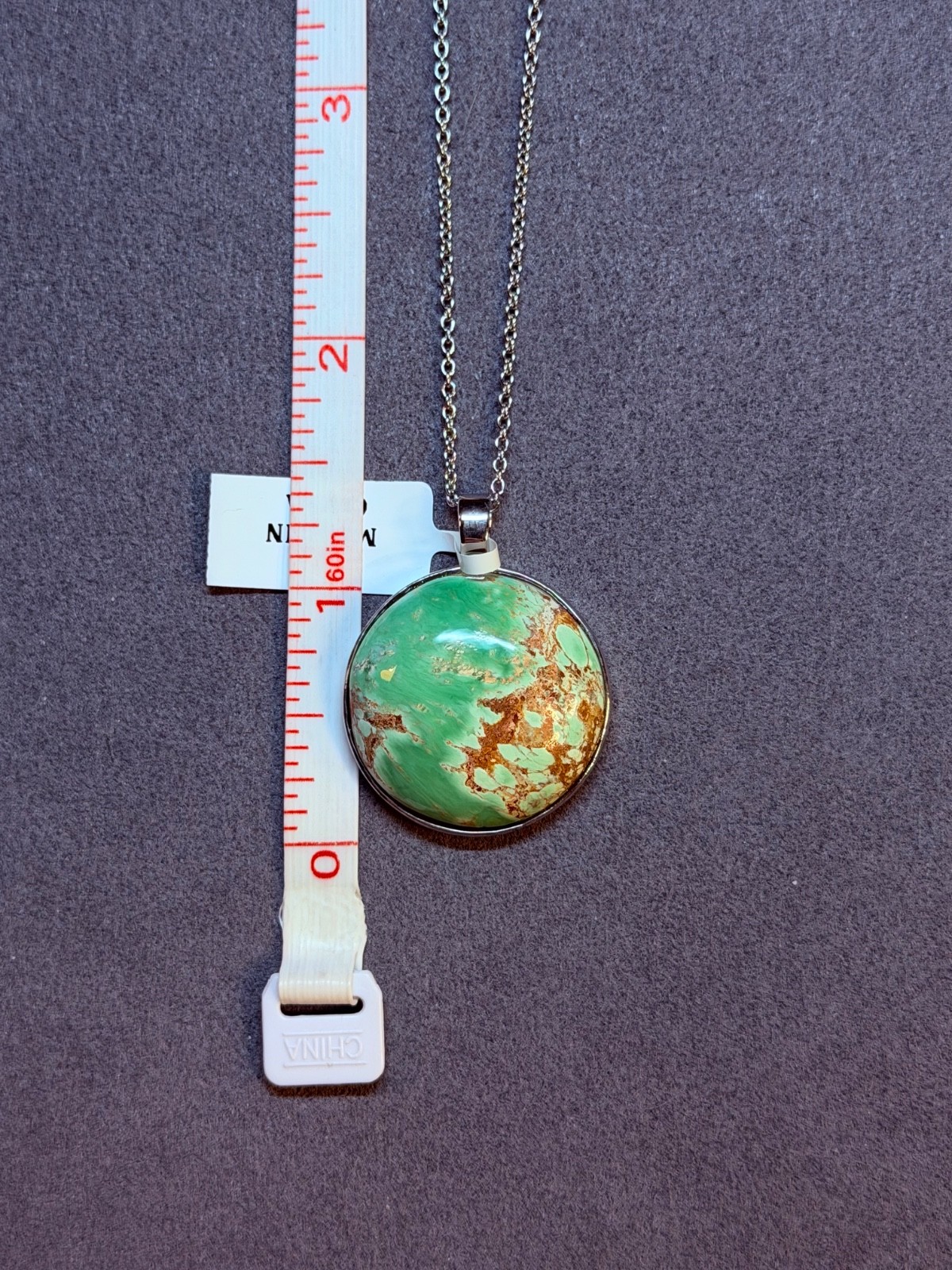 PINCTORE Sterling Silver 24mm Round Variscite Pendant w/ Cable Chain 18in – 21in