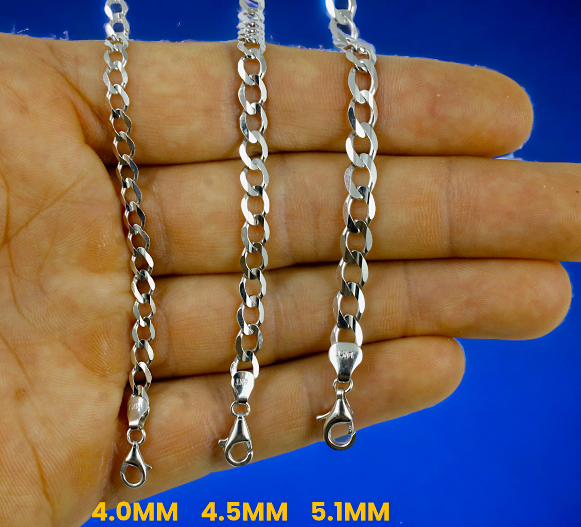 14K White Gold SOLID Curb Cuban Necklace Bracelet Chain Real Gold 2mm-5mm 7″-30″