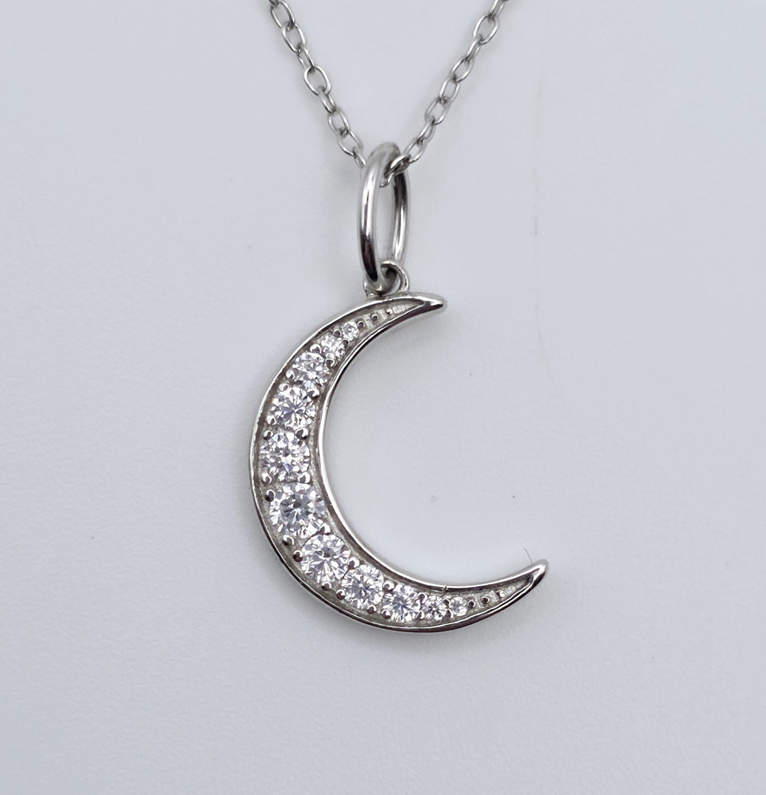 925 Sterling Silver Double Layer Necklace CZ Crescent Moon Star Pendant Choker
