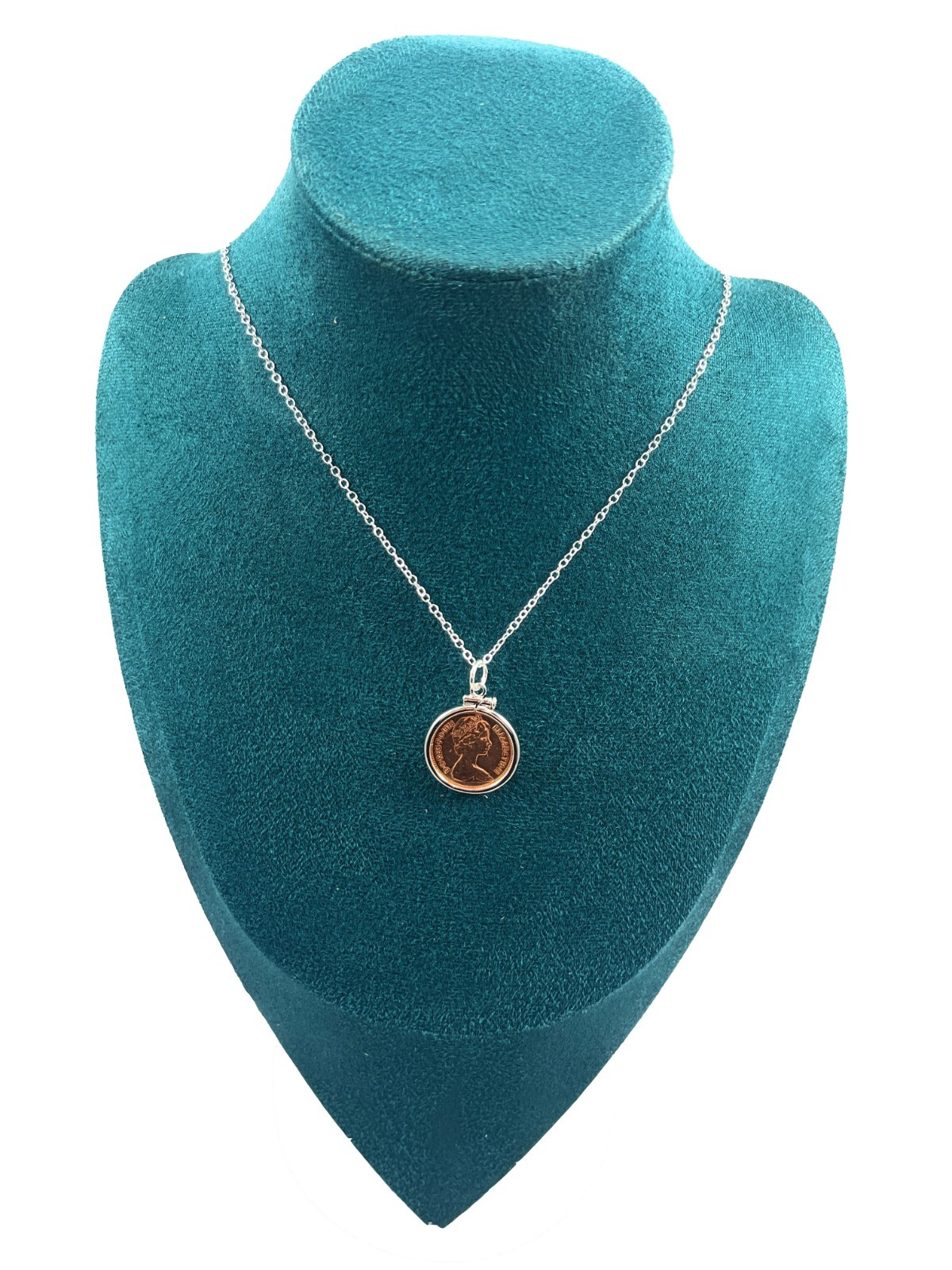 50th Birthday Anniversary One pence Solid Cinch Pendant Silver Plated Mount