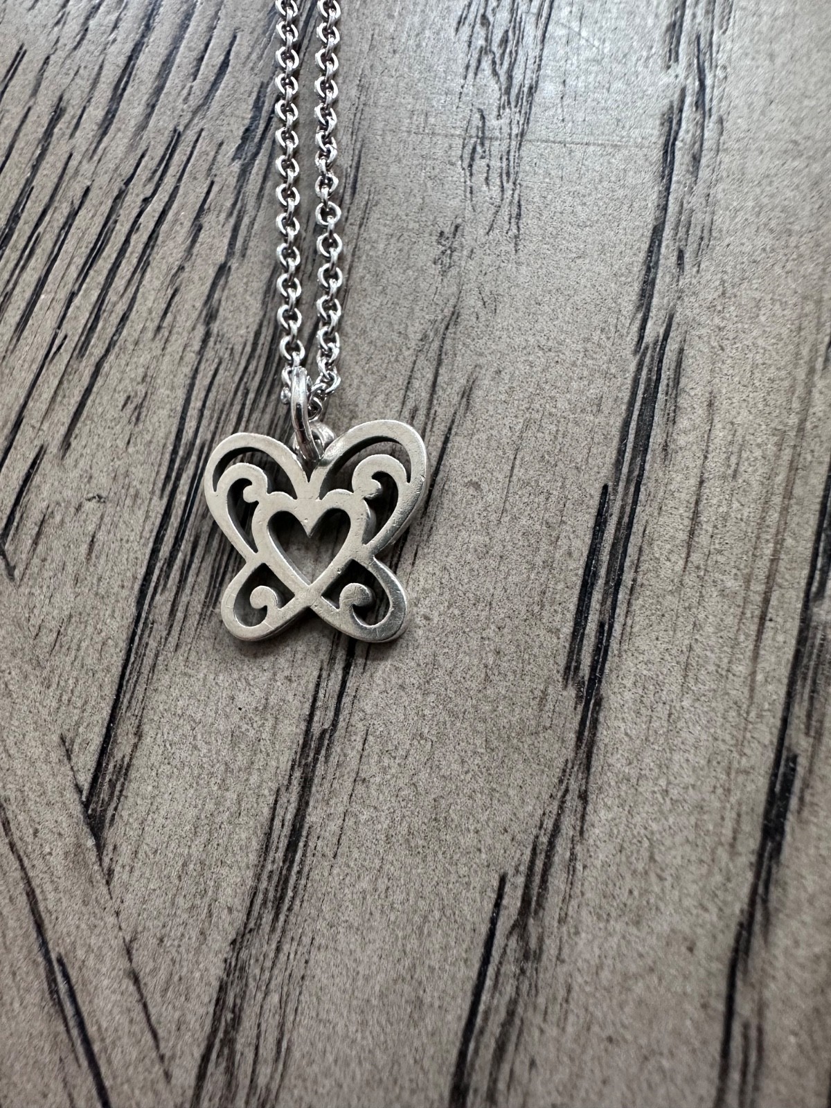 James Avery Sterling Silver Butterfly Heart Retired Charm Necklace