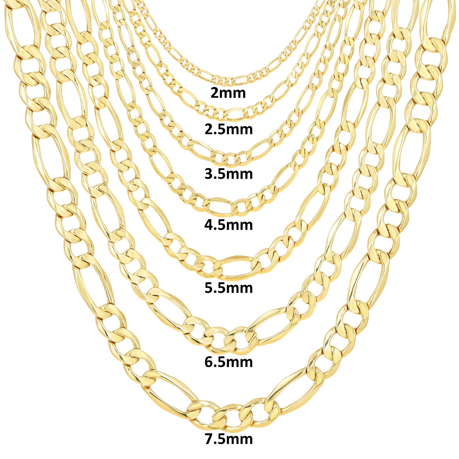 14K Yellow Gold 2mm- 8mm Figaro Chain Italian Link Necklace Mens Women 16″- 30″