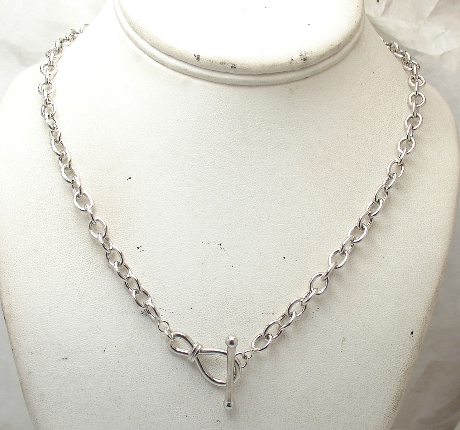 18″ Plain Oval Link Chain Necklace Toggle Clasp Anti-Tarnish Real 925 Silver