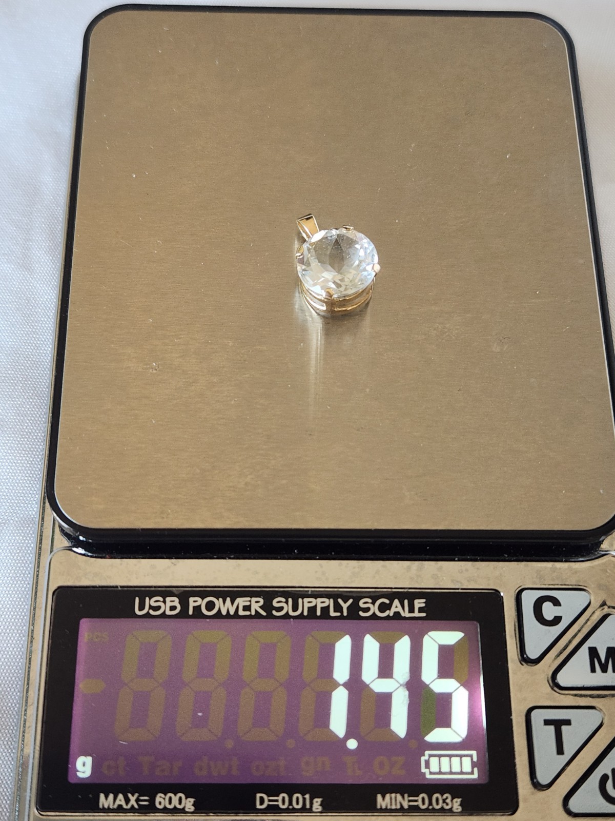 14K Yellow Gold Round Small PENDANT With Clear Topaz – Tested