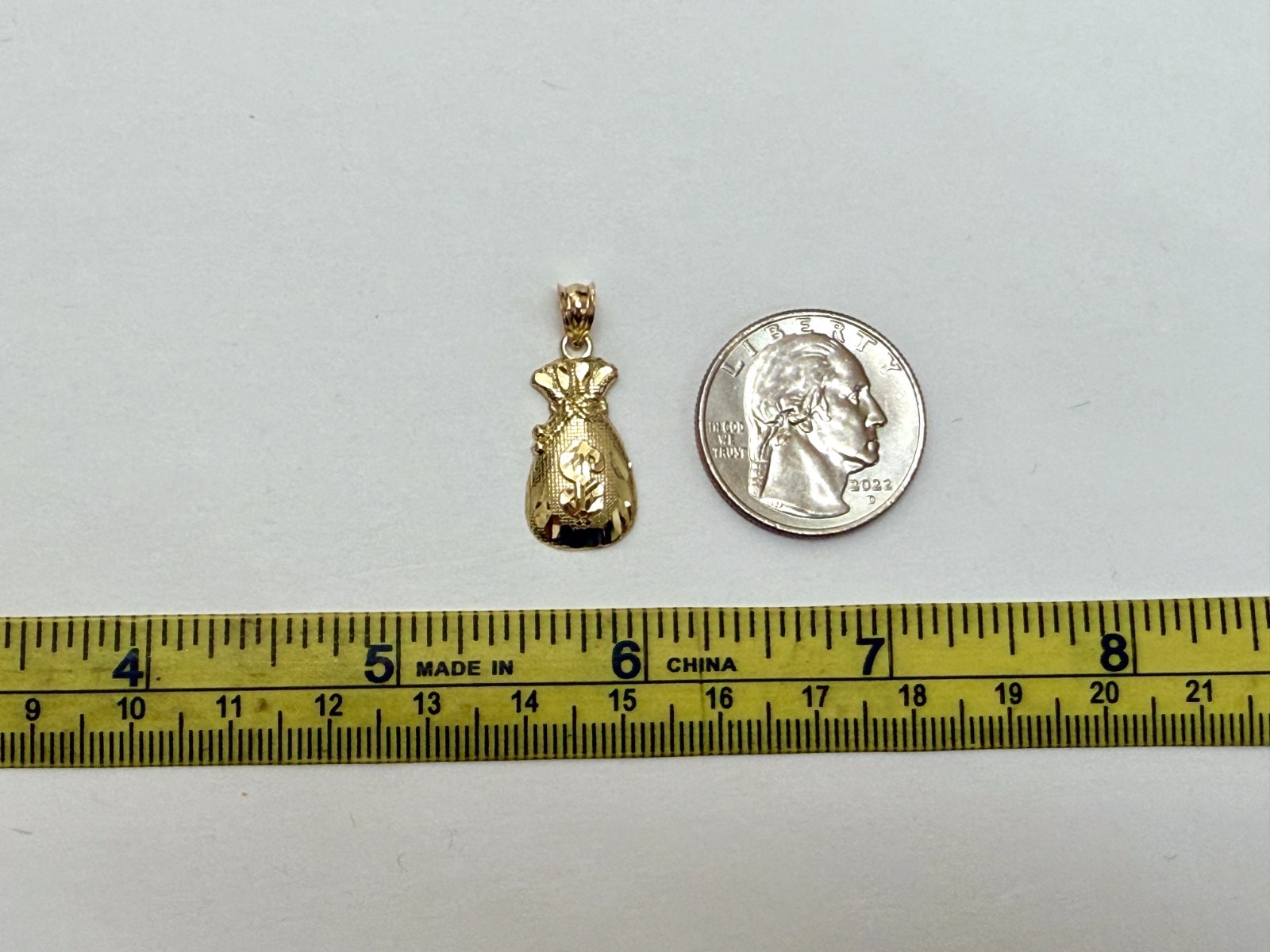 10K Solid Yellow Gold Lucky Money Bag Pendant Diamond Cut 6 Sizes