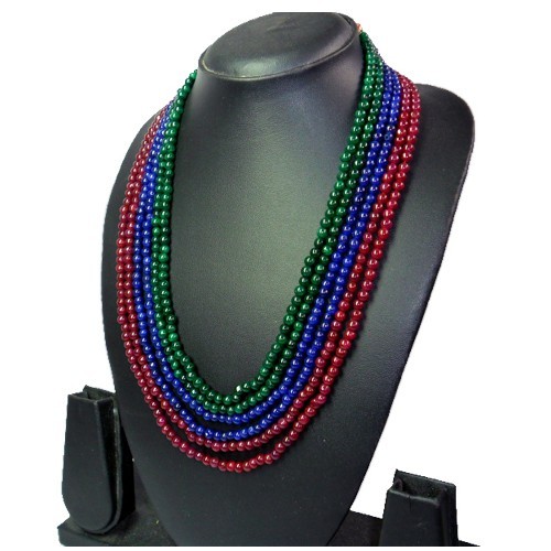 TOP SELLING 540.00 CTS ENHANCED RUBY,EMERALD & SAPPHIRE BEADS NECKLACE (DG)