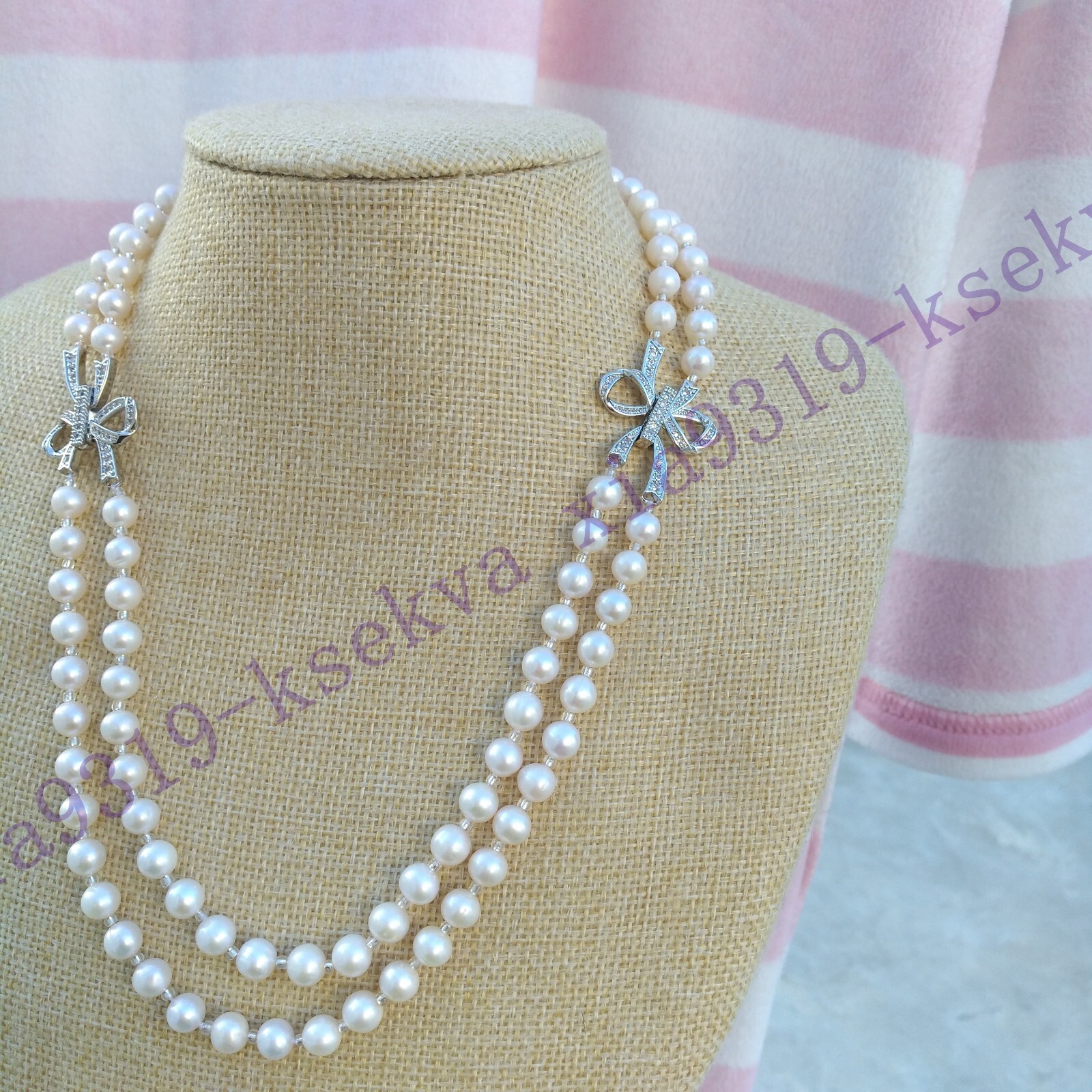 17-18″ Double Strands AAA+ 6-7mm Round AKOYA White Pearl Necklace 14K Gold P