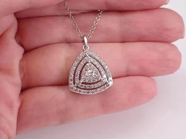 2Ct Round Cut Lab Created Diamond Triangle Charm Pendant 14K White Gold Plated