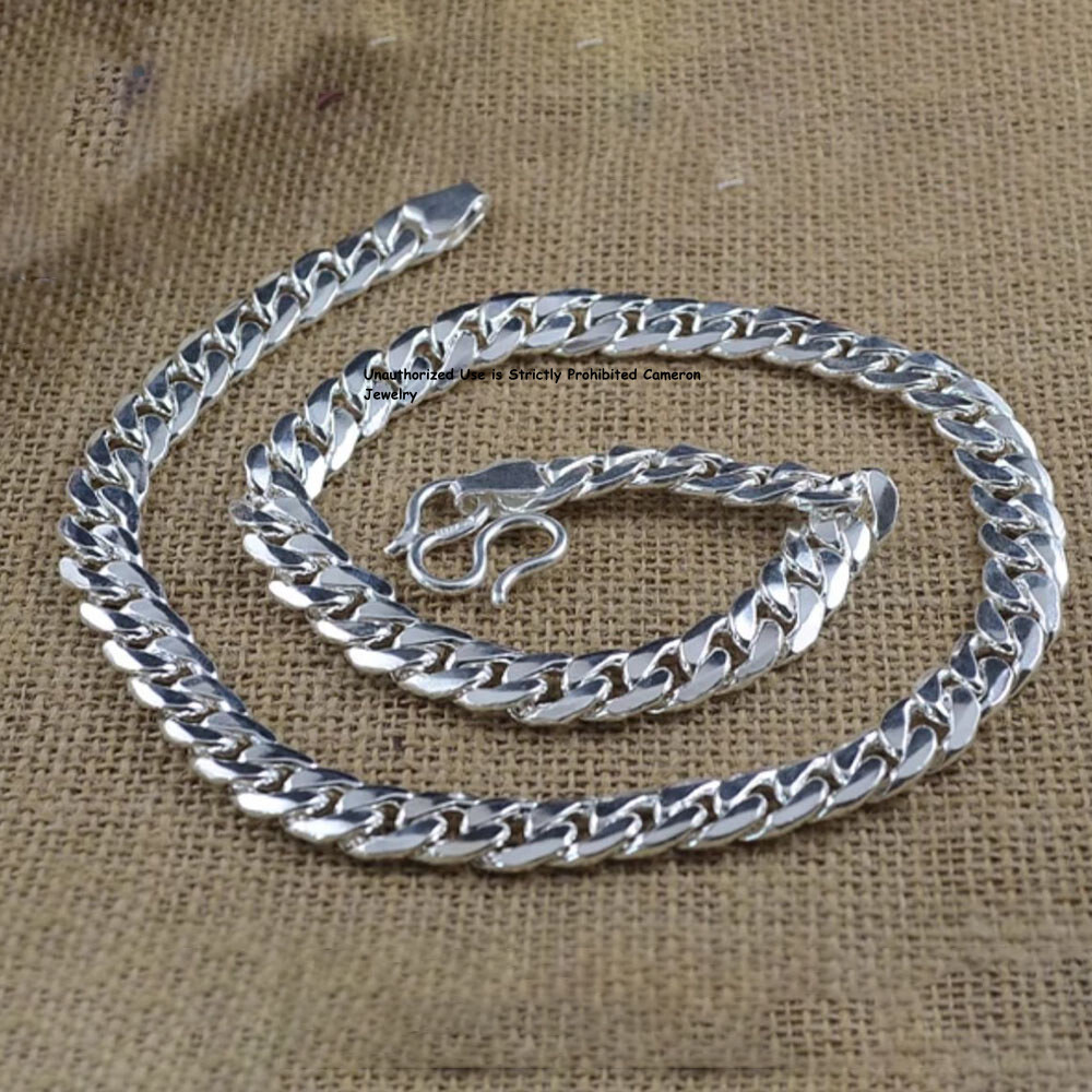 Solid 999 Fine Silve Cuban Link Chain 3mm-13mm Curb Necklace 16-26inch All Size