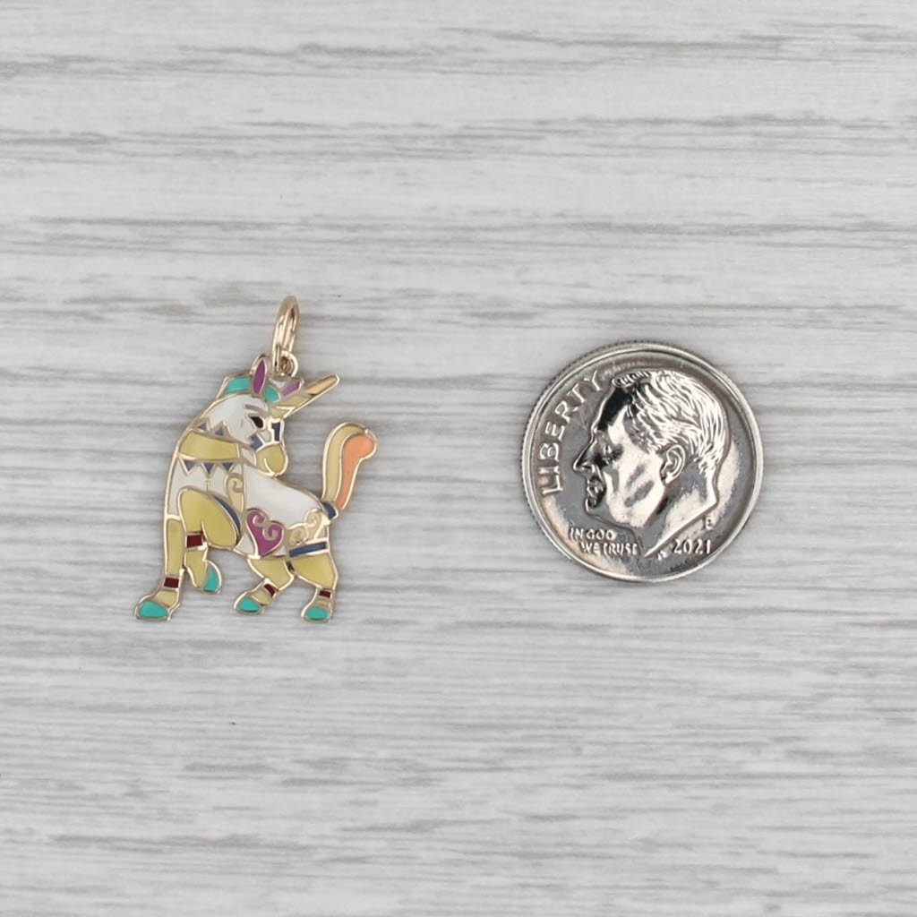 Colorful Unicorn Charm 14k Yellow Gold Multicolor Resin Pendant Reversible