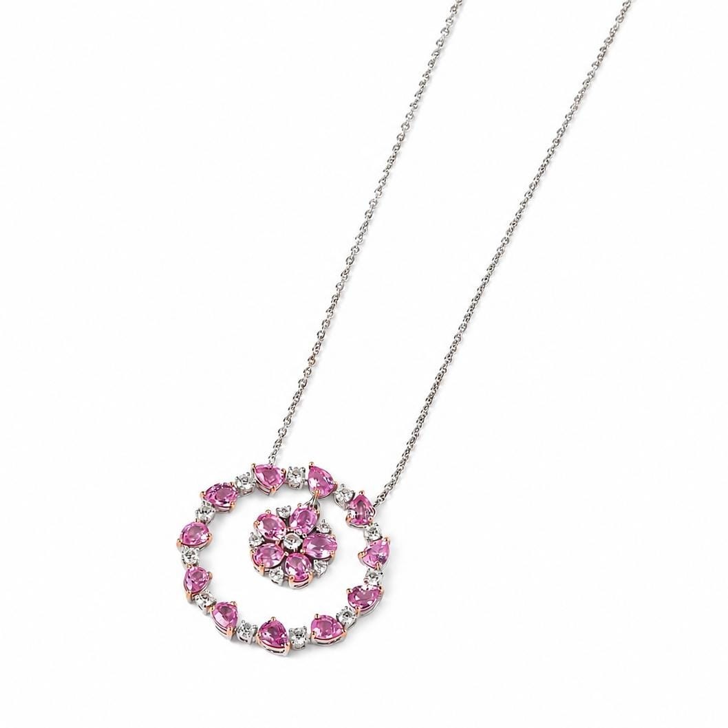 3.21 ct Natural Sapphire Circle Pendant 14K Gold 14K Solid Gold Floral Halo