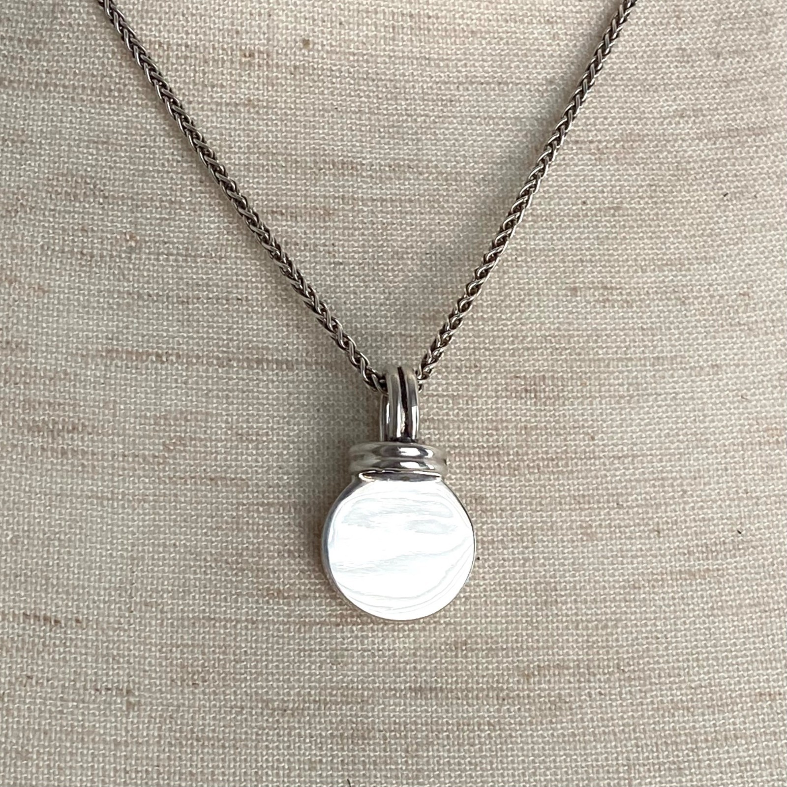 Sterling Silver 925 Blank Engraveable Round Disc Pendant Necklace Foxtail Chain
