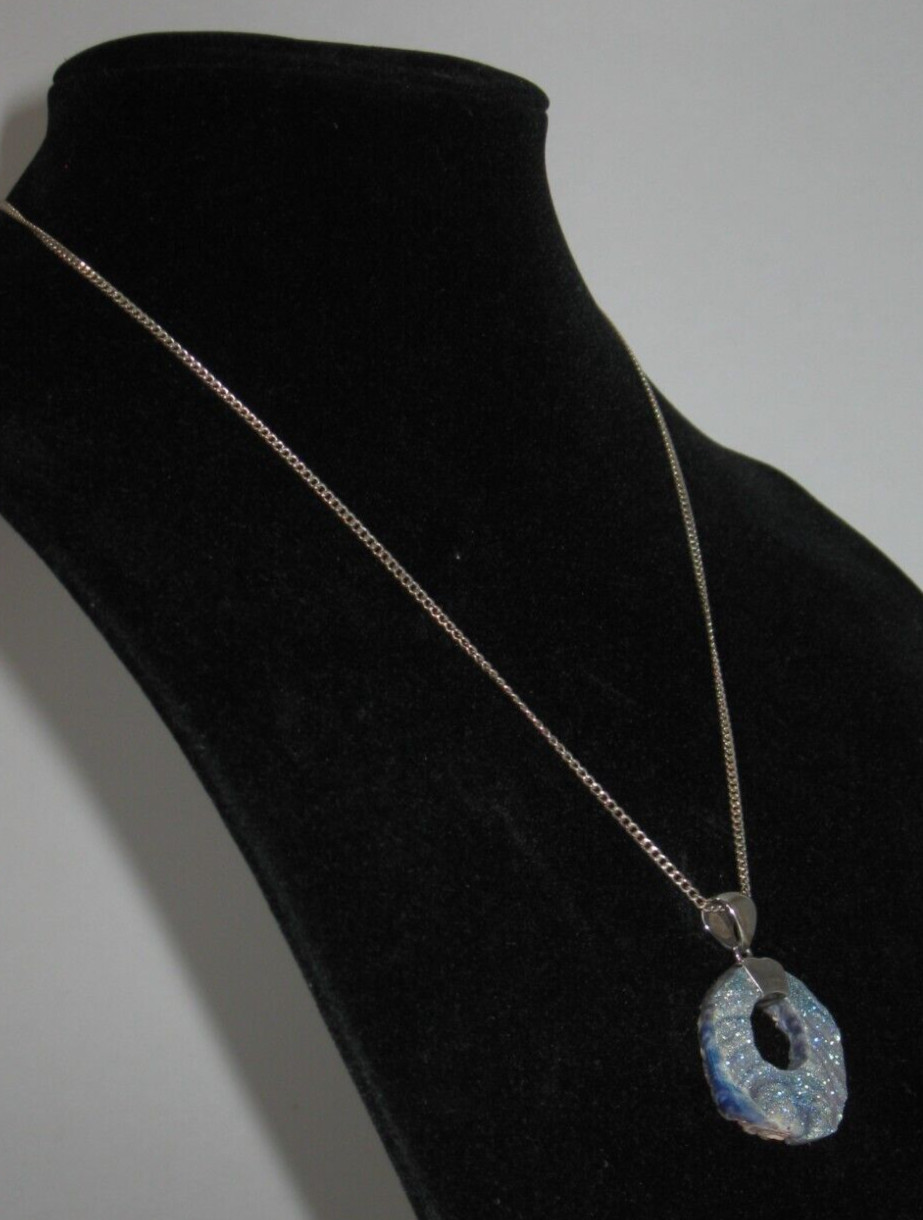 Reversible, Double Sided STARBORN Druzy Geode Quartz Pendant with Sterling Chain