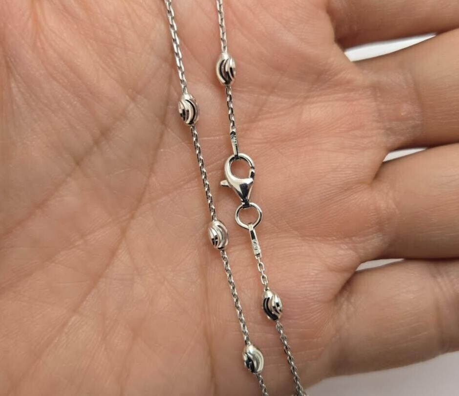 925 Sterling Silver Oval Bead Station Necklace Bracelet Diamond Cut 3mm 7″-18″