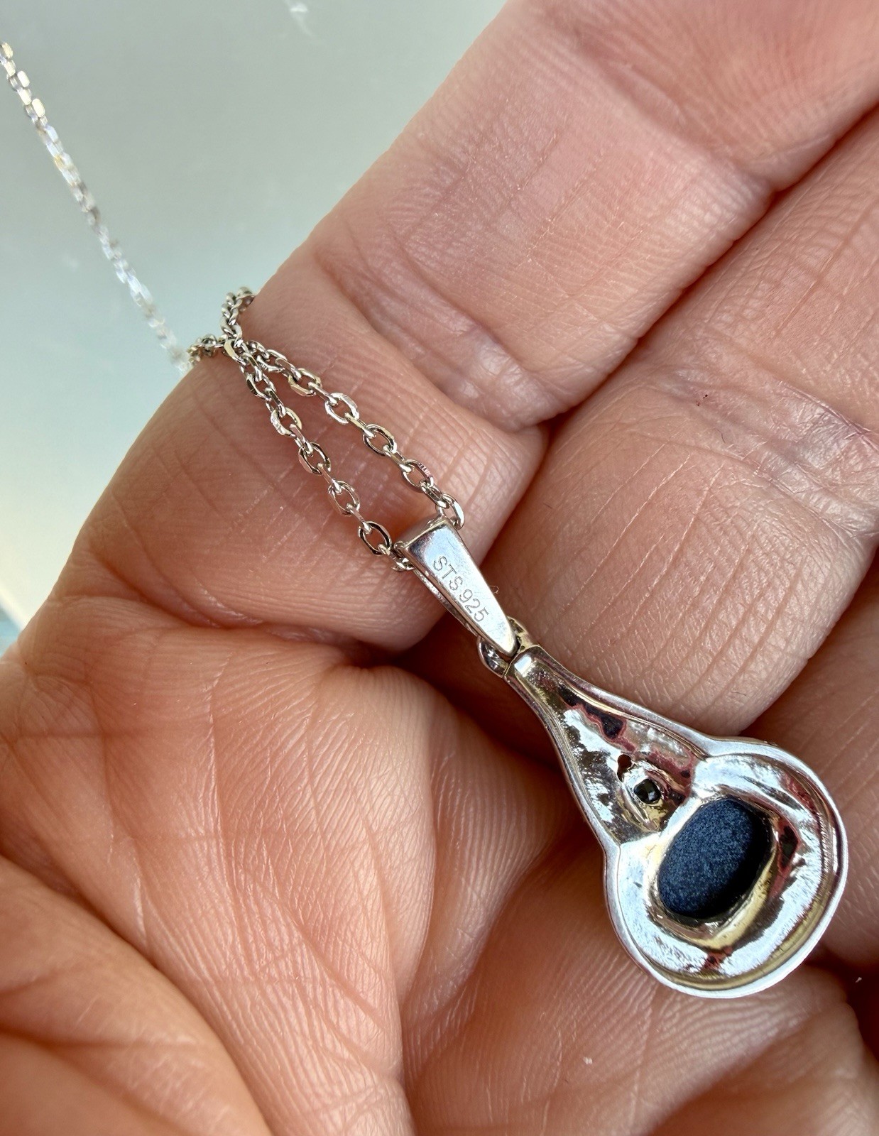 Signed STS 925 Sterling Silver Blue Star Sapphire & Apatite Pendant Necklace 18”