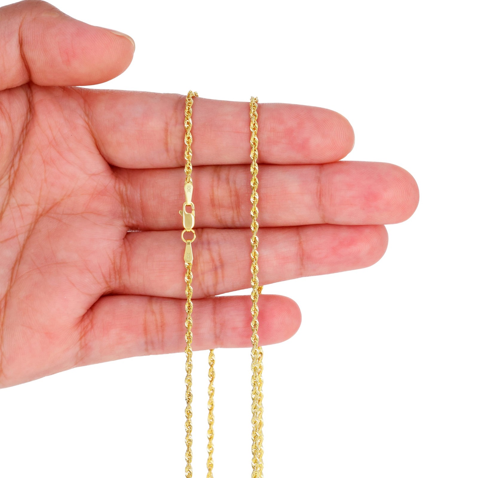 10K Yellow Gold 1mm-4mm Light Diamond Cut Rope Chain Necklace Men Women 16″- 30″