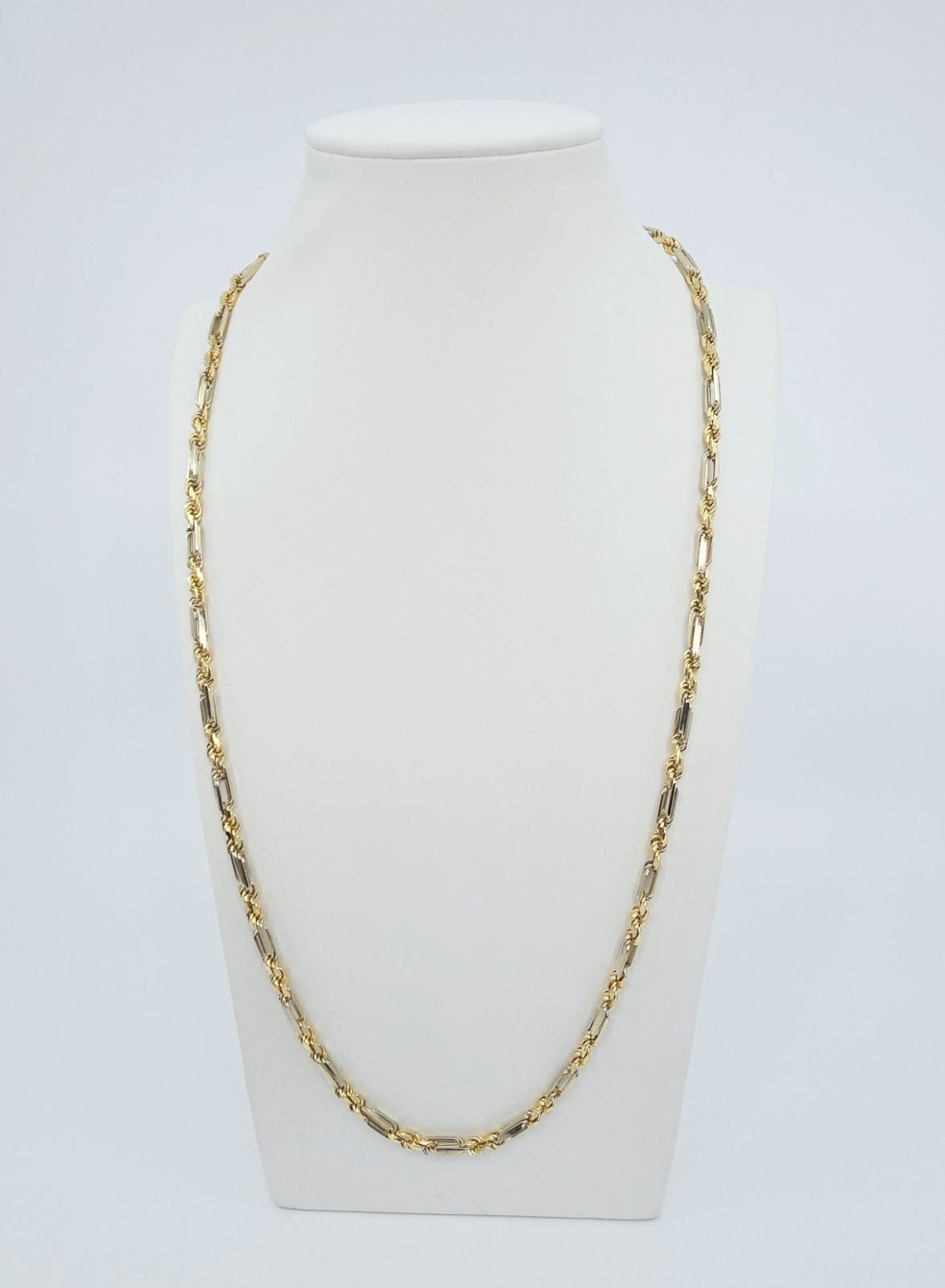 14K Two Tone Multi Color Gold Designer Milano Rope Chain Necklace – 26.5″ Length
