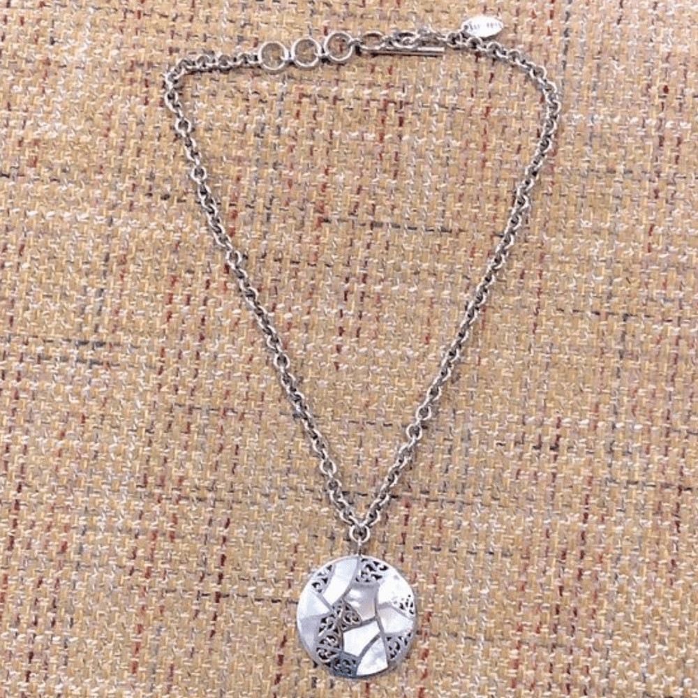 LOIS HILL Mother of Pearl Inlay Sterling Silver Cutout Pendant Toggle Necklace