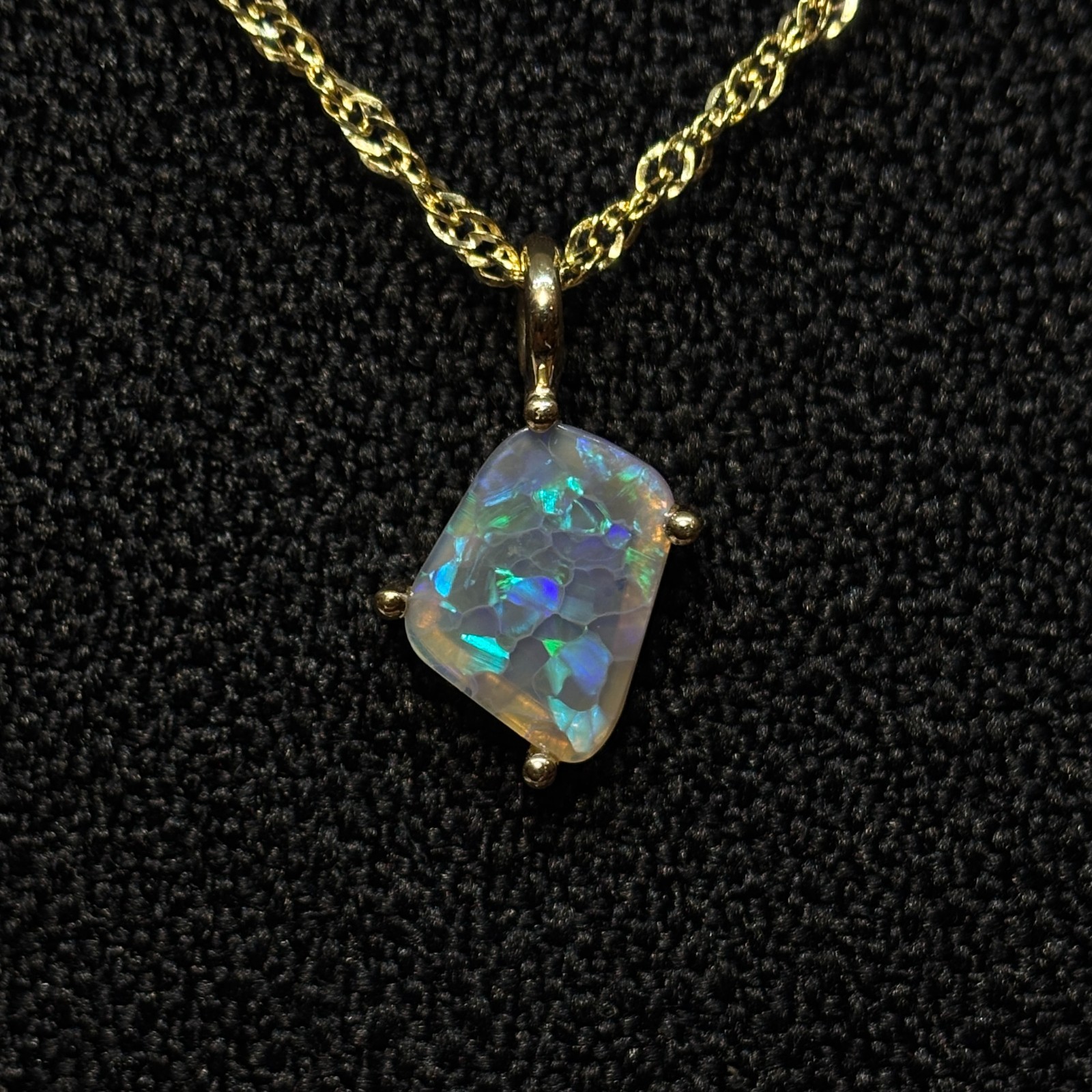 Rich Solid 10k Gold Australian Coober Pedy Flagstone Opal Necklace
