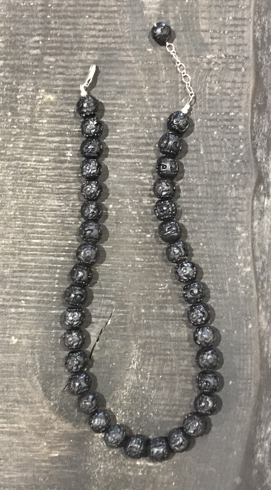 Sterling Silver 925 Black Plastic Beaded Textured Necklace 39.70 g 19” Unisex