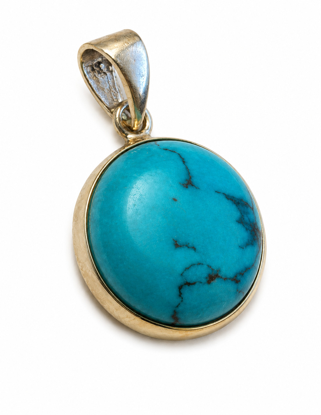 1970’s Vintage 14K Gold Robin’s Egg Turquoise Pendant & 10K Rope Chain Necklace