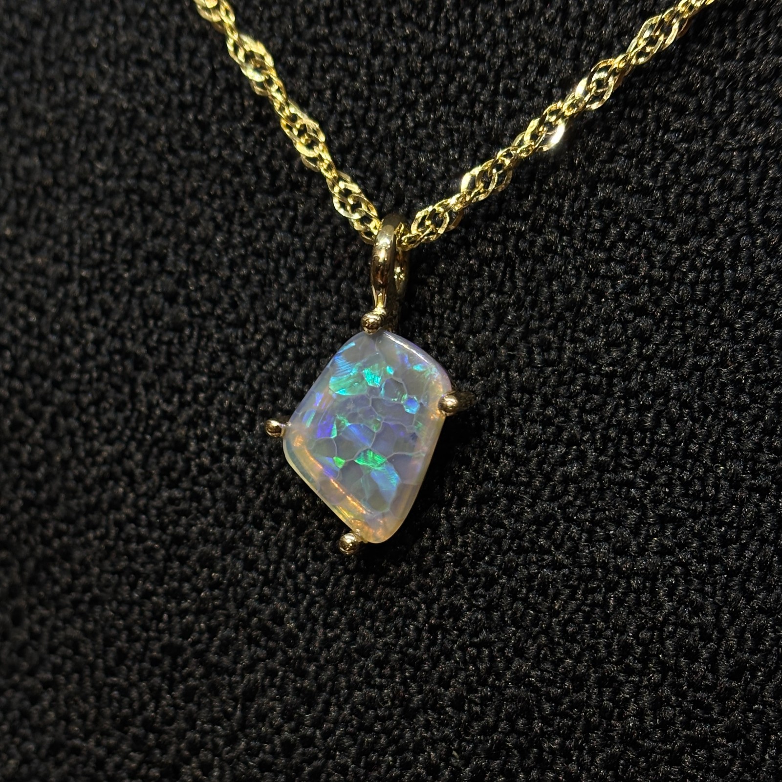 Rich Solid 10k Gold Australian Coober Pedy Flagstone Opal Necklace