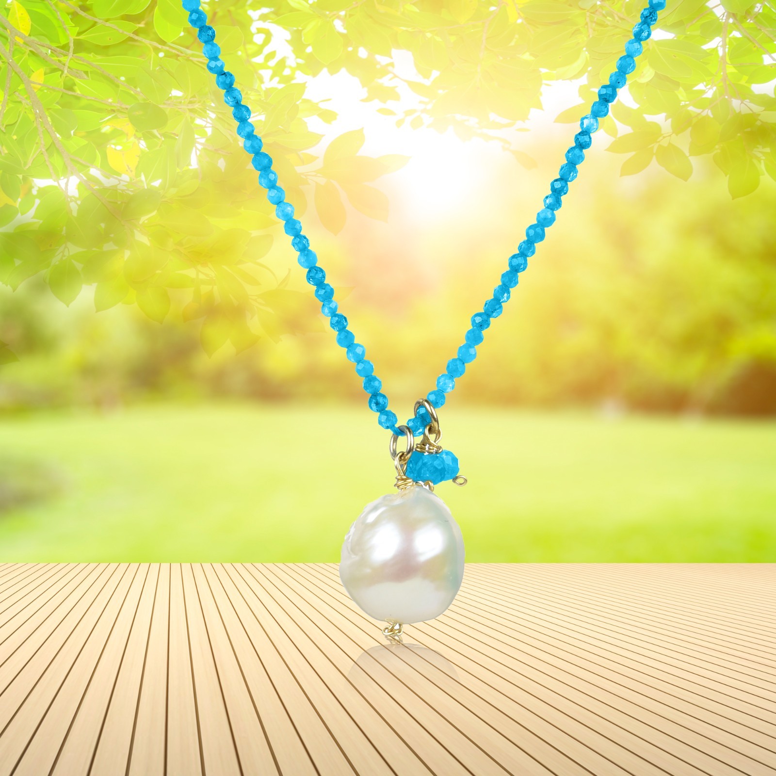 33.50 CTTW Natural Turquoise and Pearl Beaded Necklace 18k Yellow Gold Plated