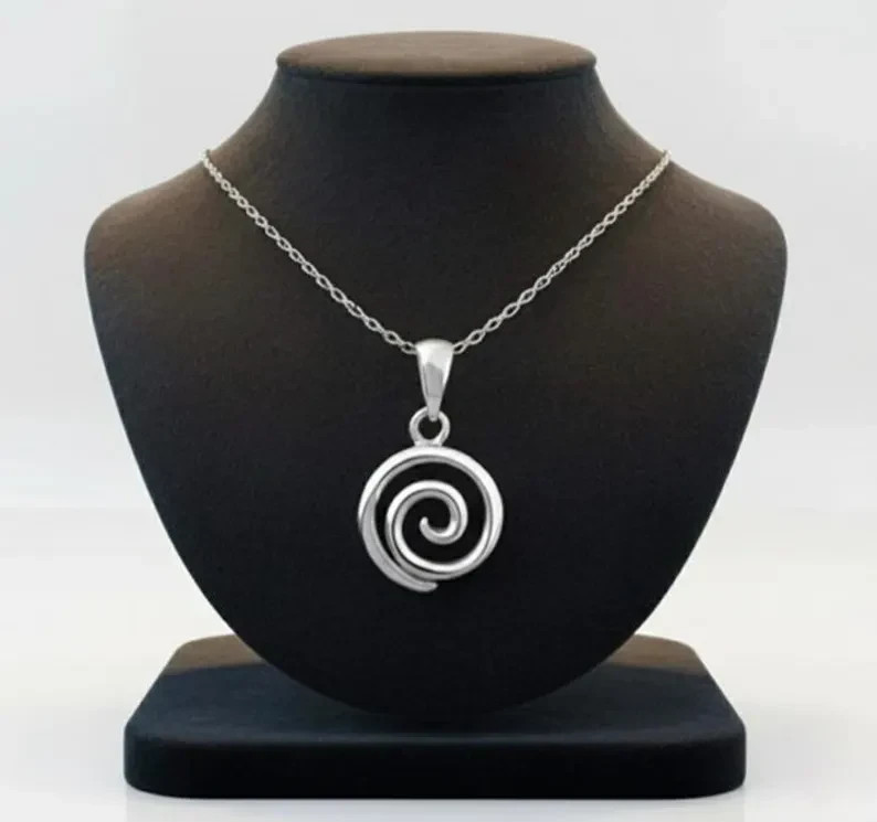 925 Sterling Silver Spiral Pendant Necklace Handmade Minimalist Jewelry